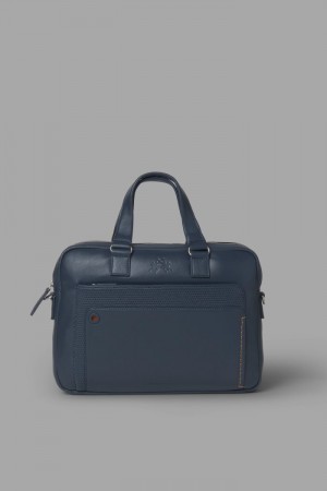 La Martina Double-handle Deri İş Çantası Erkek Lacivert | TSW-0364